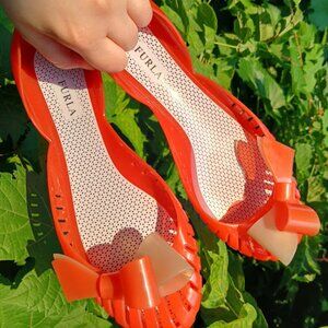 🍊 Delicious tangerine Furla ballerina jelly flats made in Italy 🍊